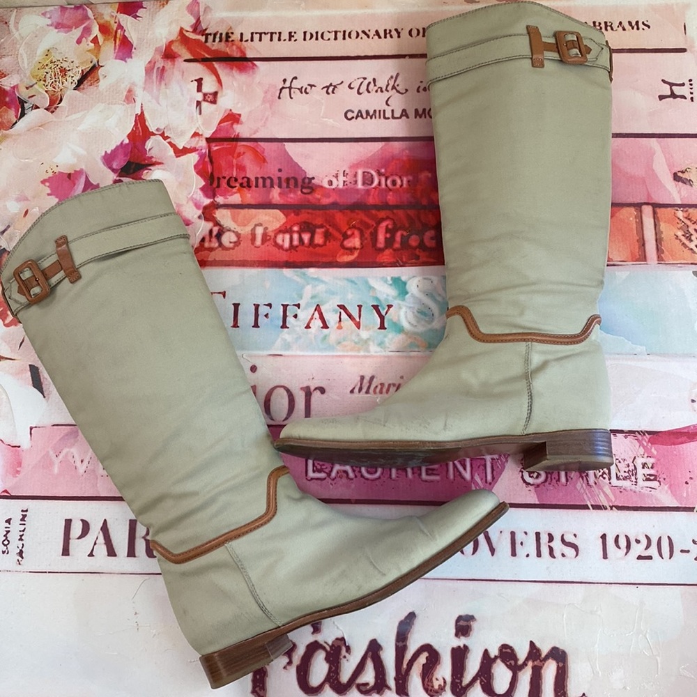 Burberry Canvas Leather Rare Riding Boots